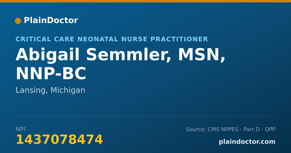 Shareable card for Abigail Semmler, MSN, NNP-BC - Critical Care Neonatal Nurse Practitioner, Lansing, MI