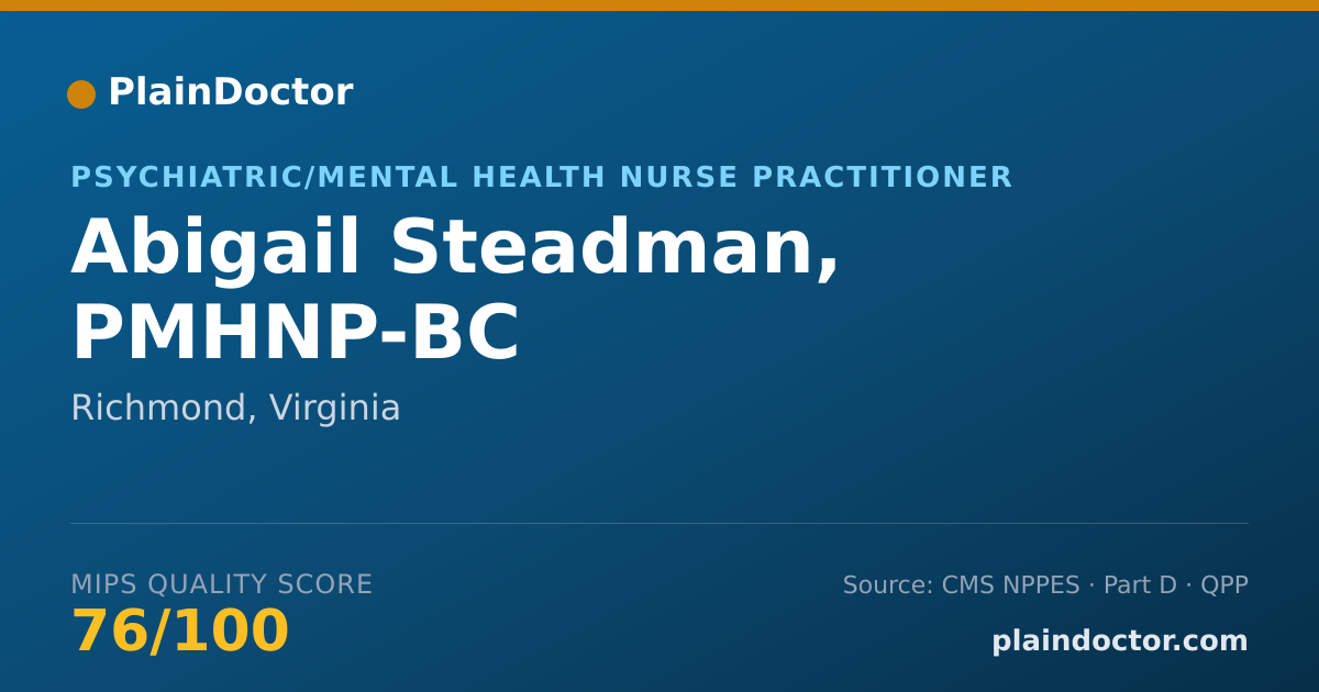 Shareable card for Abigail Steadman, PMHNP-BC - Psychiatric/Mental Health Nurse Practitioner, Richmond, VA