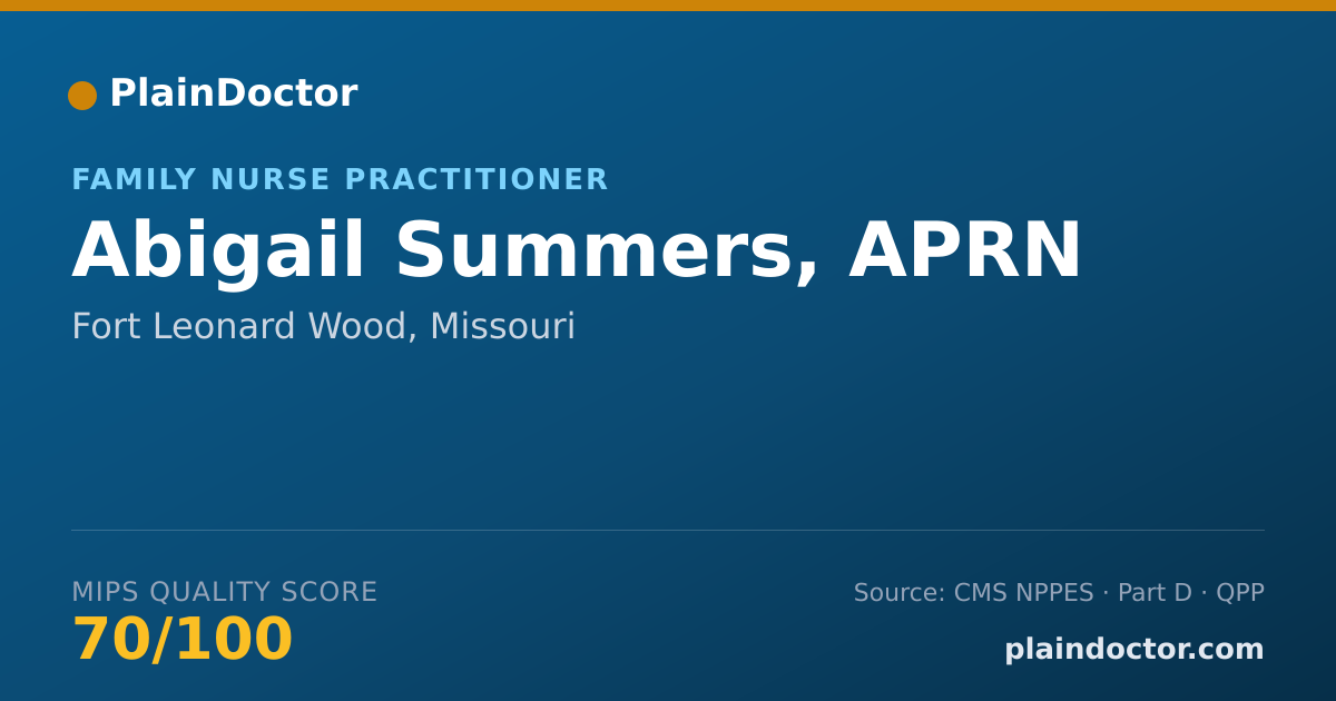Shareable card for Abigail Summers, APRN - Family Nurse Practitioner, Fort Leonard Wood, MO
