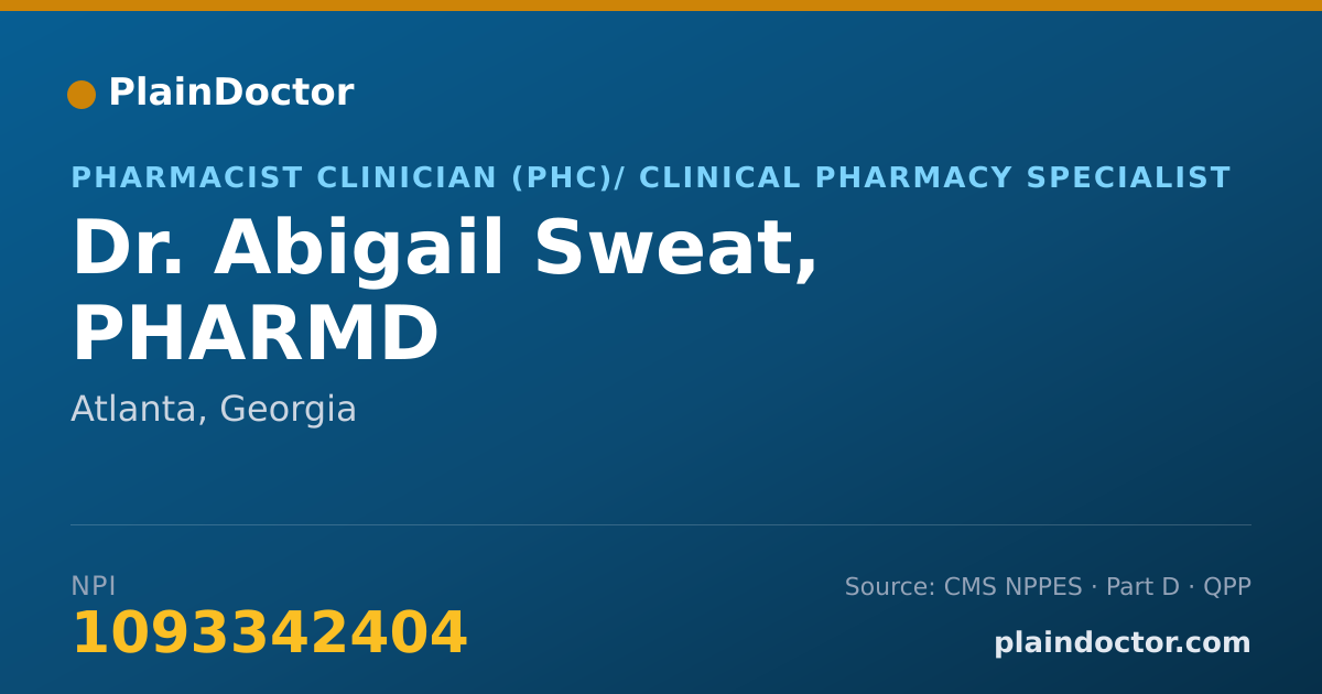 Shareable card for Abigail Sweat, PHARMD - Pharmacist Clinician (PhC)/ Clinical Pharmacy Specialist, Atlanta, GA