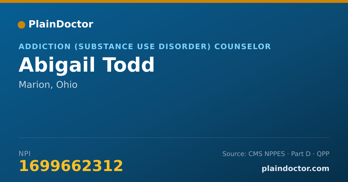 Shareable card for Abigail Todd - Addiction (Substance Use Disorder) Counselor, Marion, OH
