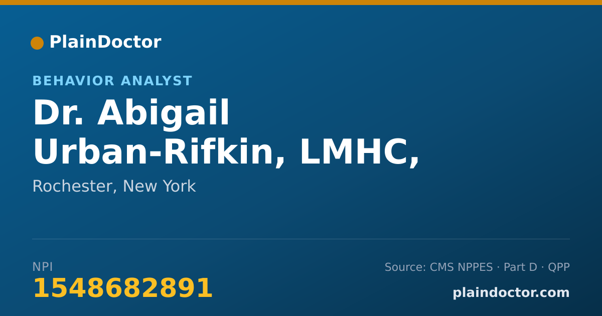 Shareable card for Abigail Urban-Rifkin, LMHC, CASAC - Behavior Analyst, Rochester, NY