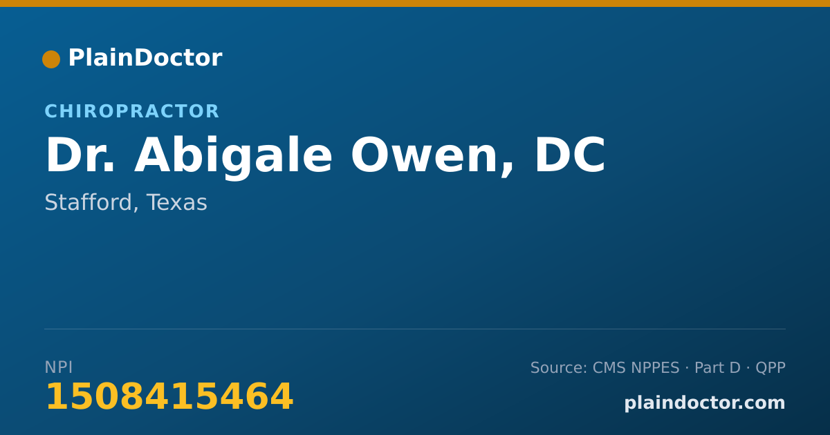 Shareable card for Abigale Owen, DC - Chiropractor, Stafford, TX