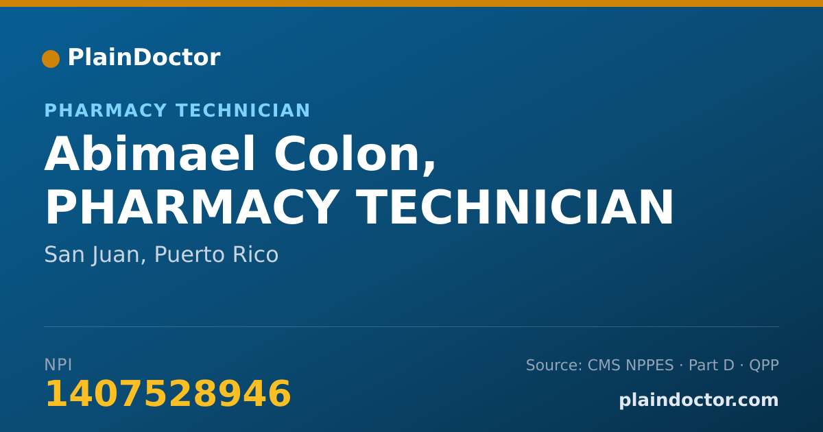 Shareable card for Abimael Colon, PHARMACY TECHNICIAN - Pharmacy Technician, San Juan, PR