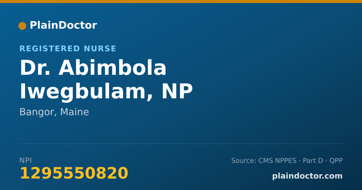 Shareable card for Abimbola Iwegbulam, NP - Registered Nurse, Bangor, ME