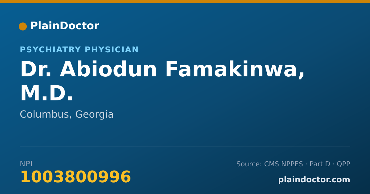 Shareable card for Abiodun Famakinwa, M.D. - Psychiatry Physician, Columbus, GA