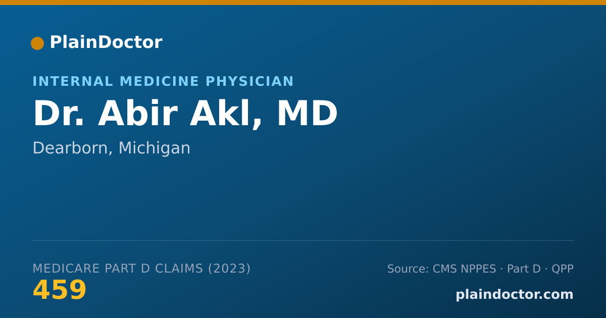Shareable card for Abir Akl, MD - Internal Medicine Physician, Dearborn, MI