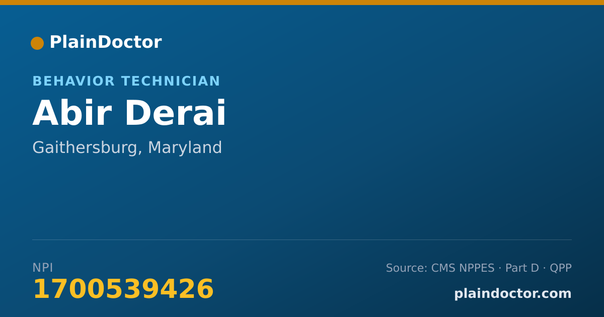 Shareable card for Abir Derai - Behavior Technician, Gaithersburg, MD