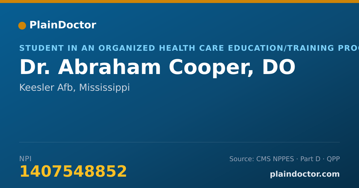Shareable card for Abraham Cooper, DO - Student in an Organized Health Care Education/Training Program, Keesler Afb, MS
