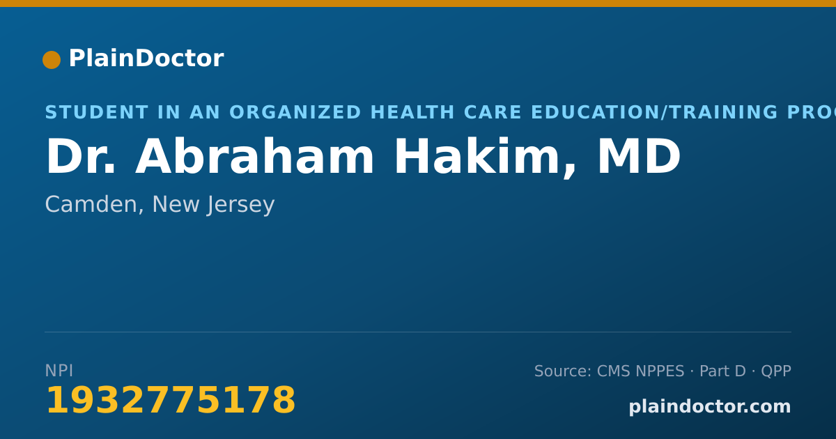 Shareable card for Abraham Hakim, MD - Student in an Organized Health Care Education/Training Program, Camden, NJ