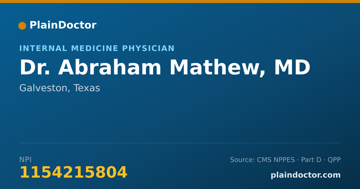 Shareable card for Abraham Mathew, MD - Internal Medicine Physician, Galveston, TX