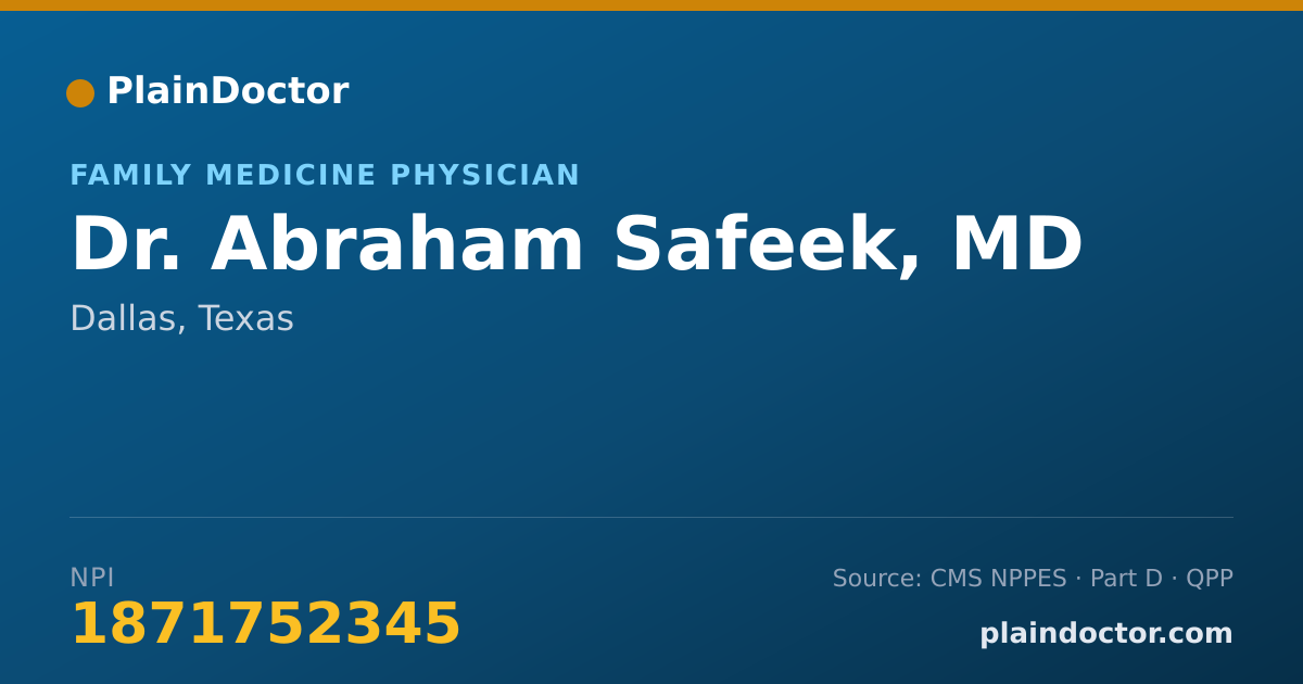 Shareable card for Abraham Safeek, MD - Family Medicine Physician, Dallas, TX