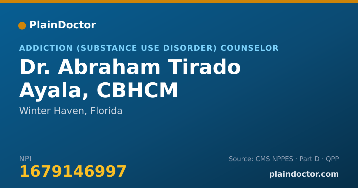 Shareable card for Abraham Tirado Ayala, CBHCM - Addiction (Substance Use Disorder) Counselor, Winter Haven, FL
