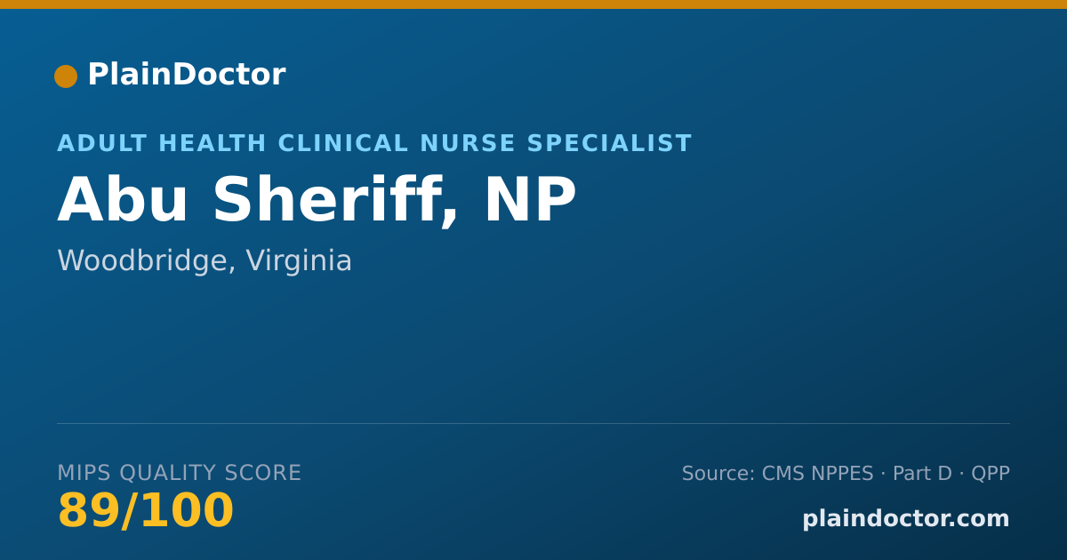 Shareable card for Abu Sheriff, NP - Adult Health Clinical Nurse Specialist, Woodbridge, VA