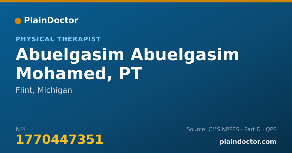 Shareable card for Abuelgasim Abuelgasim Mohamed, PT - Physical Therapist, Flint, MI