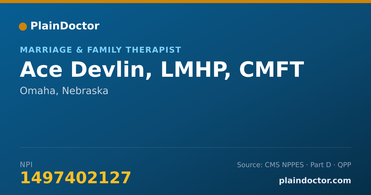 Shareable card for Ace Devlin, LMHP, CMFT - Marriage & Family Therapist, Omaha, NE