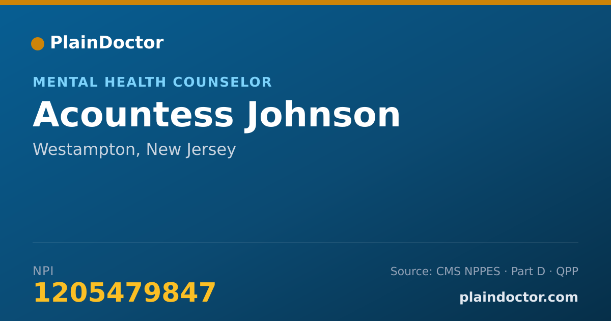 Shareable card for Acountess Johnson - Mental Health Counselor, Westampton, NJ