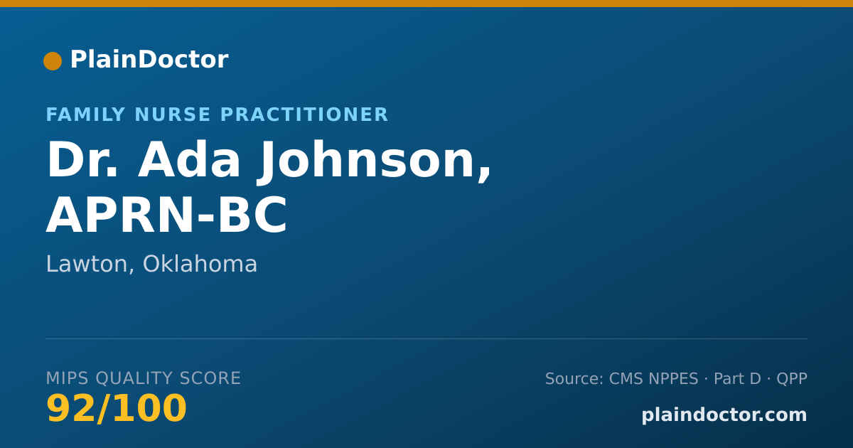 Shareable card for Ada Johnson, APRN-BC - Family Nurse Practitioner, Lawton, OK