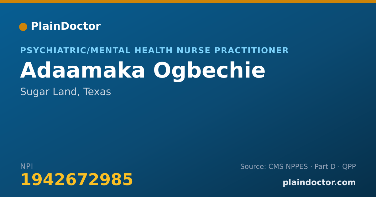 Shareable card for Adaamaka Ogbechie - Psychiatric/Mental Health Nurse Practitioner, Sugar Land, TX