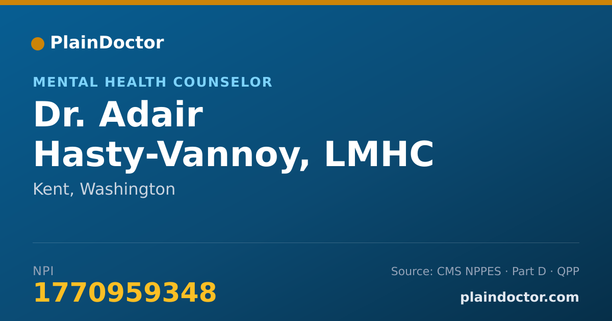 Shareable card for Adair Hasty-Vannoy, LMHC CMHS MHP - Mental Health Counselor, Kent, WA