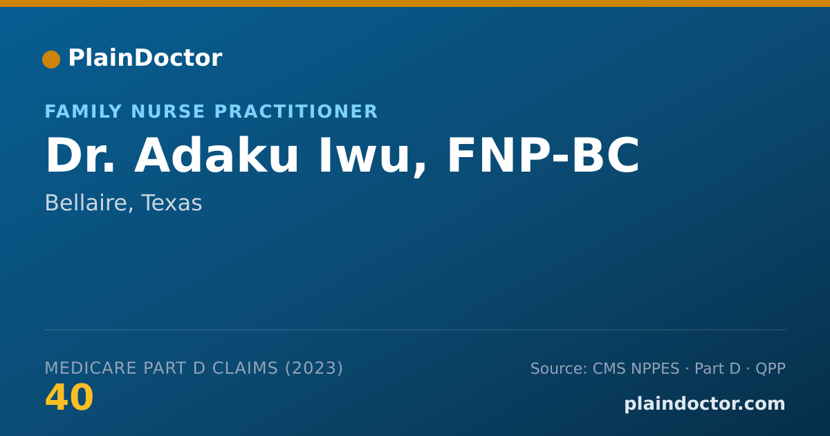 Shareable card for Adaku Iwu, FNP-BC - Family Nurse Practitioner, Bellaire, TX
