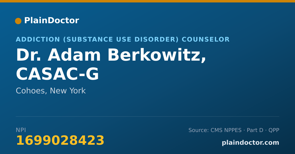 Shareable card for Adam Berkowitz, CASAC-G - Addiction (Substance Use Disorder) Counselor, Cohoes, NY