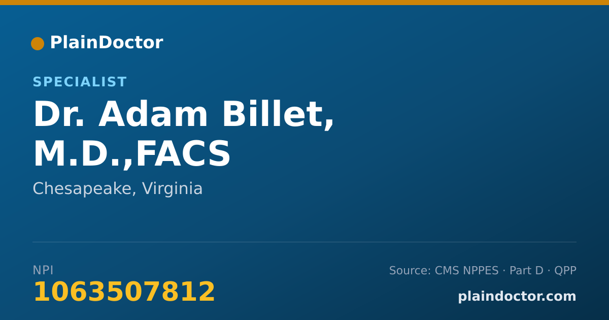 Shareable card for Adam Billet, M.D.,FACS - Specialist, Chesapeake, VA