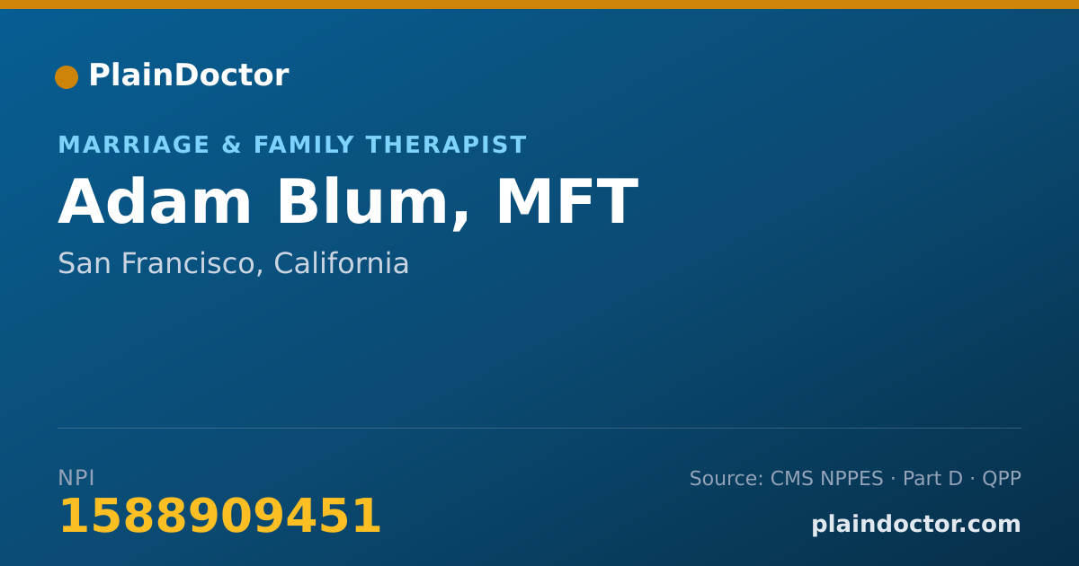 Shareable card for Adam Blum, MFT - Marriage & Family Therapist, San Francisco, CA