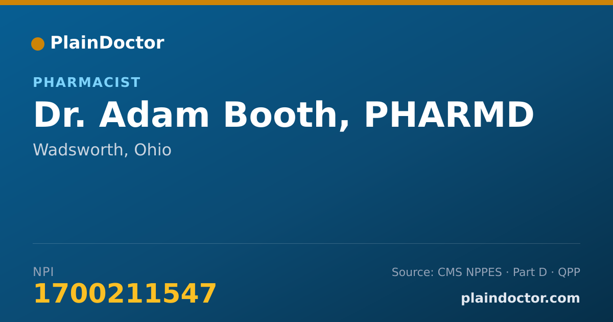 Shareable card for Adam Booth, PHARMD - Pharmacist, Wadsworth, OH