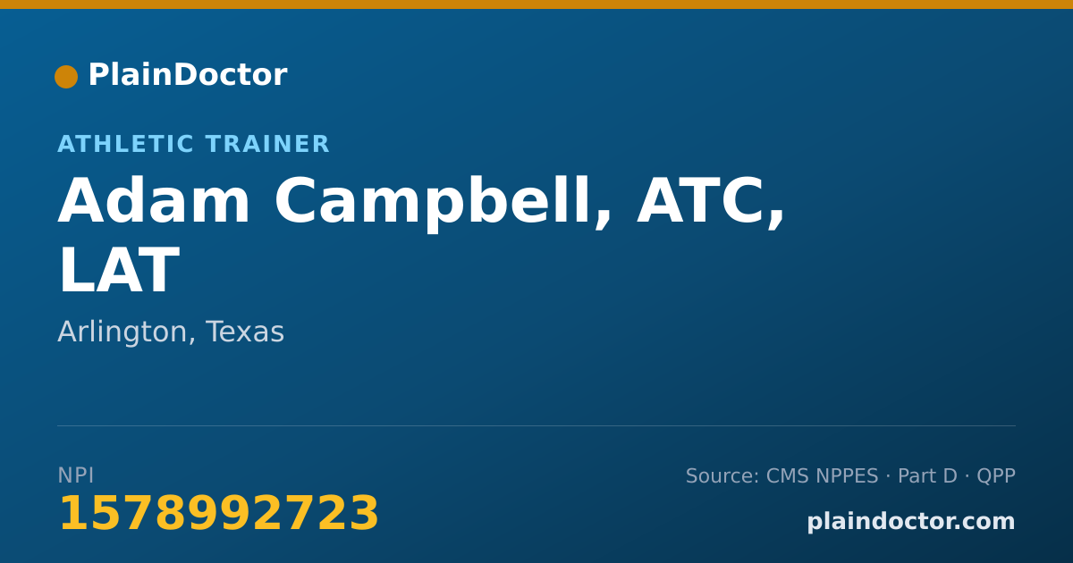 Shareable card for Adam Campbell, ATC, LAT - Athletic Trainer, Arlington, TX