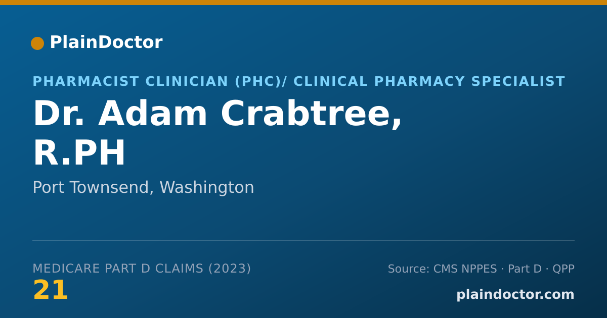 Shareable card for Adam Crabtree, R.PH - Pharmacist Clinician (PhC)/ Clinical Pharmacy Specialist, Port Townsend, WA