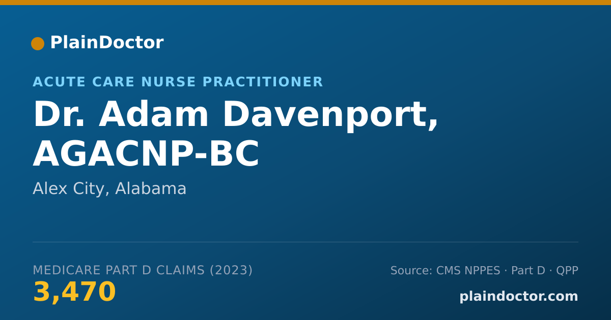 Shareable card for Adam Davenport, AGACNP-BC - Acute Care Nurse Practitioner, Alex City, AL