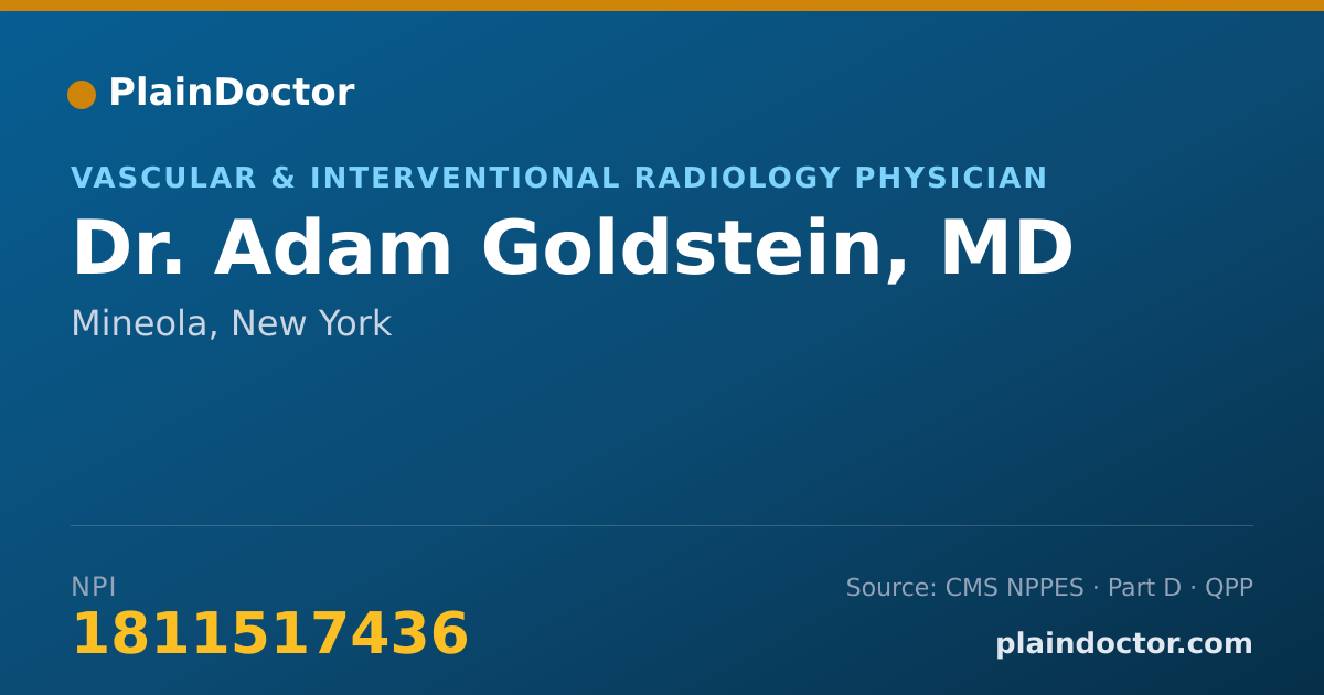 Shareable card for Adam Goldstein, MD - Vascular & Interventional Radiology Physician, Mineola, NY