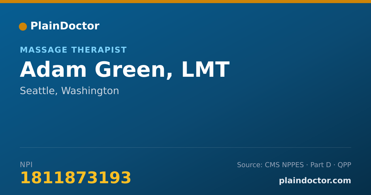 Shareable card for Adam Green, LMT - Massage Therapist, Seattle, WA