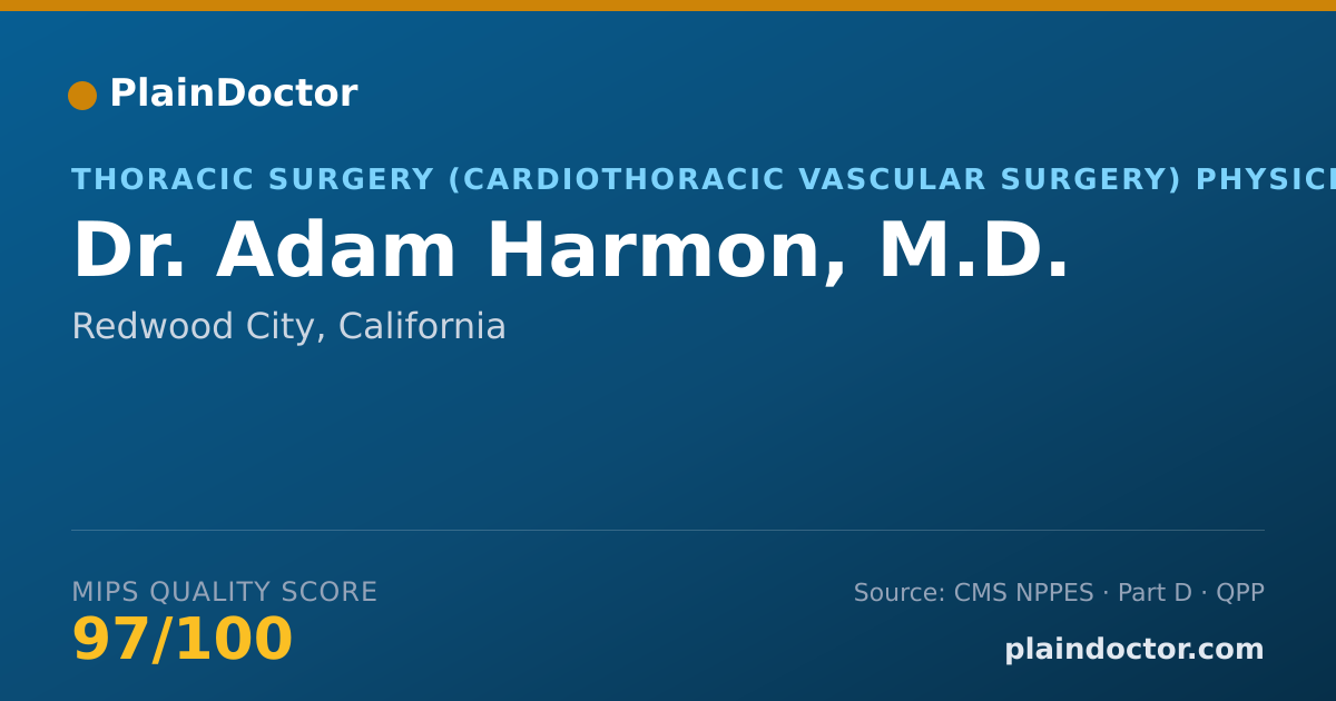 Shareable card for Adam Harmon, M.D. - Thoracic Surgery (Cardiothoracic Vascular Surgery) Physician, Redwood City, CA