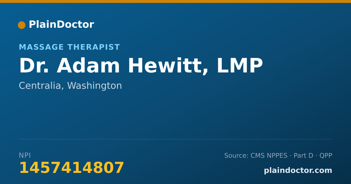 Shareable card for Adam Hewitt, LMP - Massage Therapist, Centralia, WA