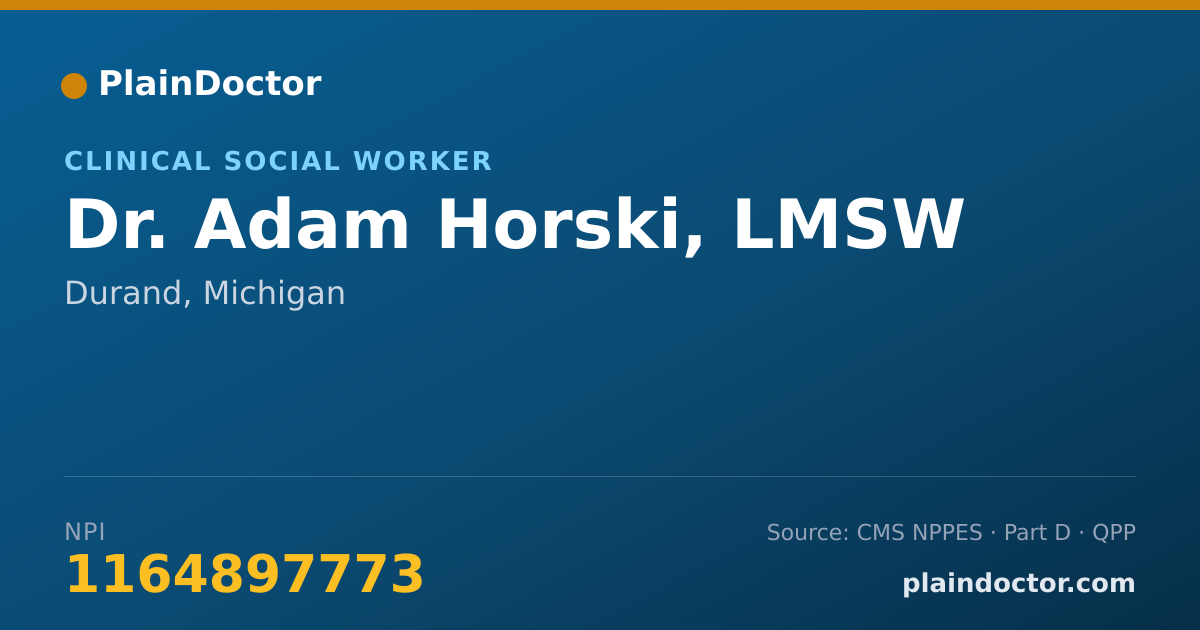 Shareable card for Adam Horski, LMSW - Clinical Social Worker, Durand, MI