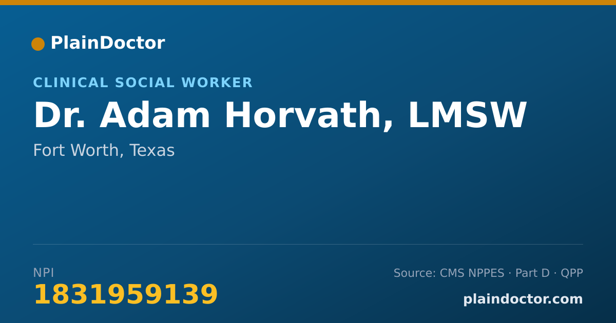 Shareable card for Adam Horvath, LMSW - Clinical Social Worker, Fort Worth, TX