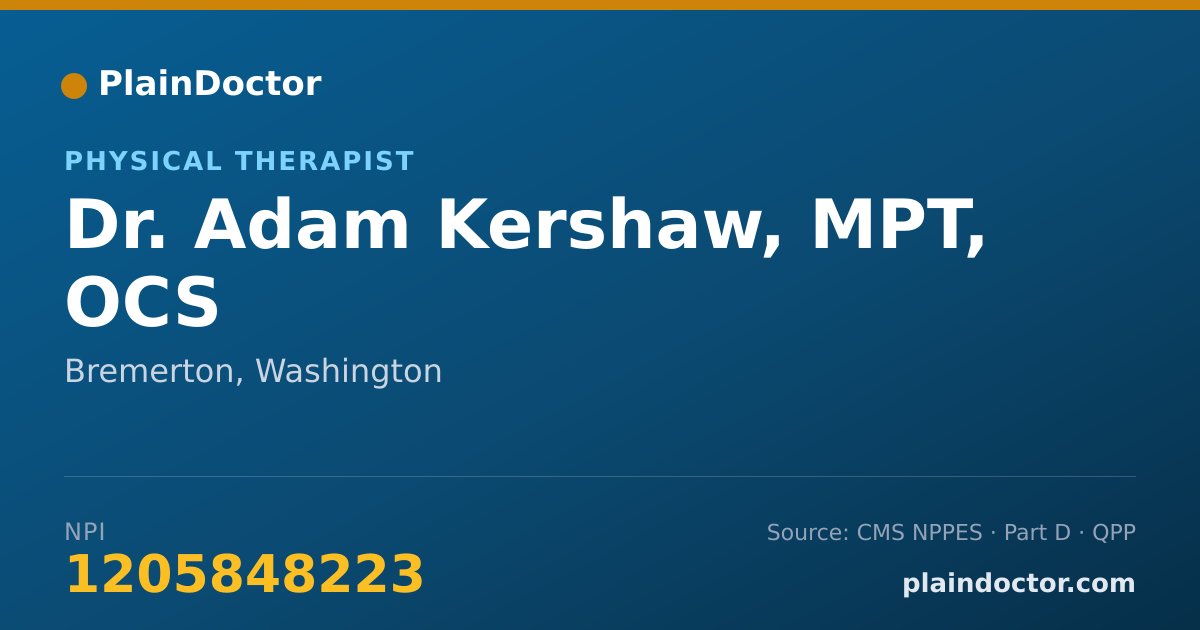 Shareable card for Adam Kershaw, MPT, OCS - Physical Therapist, Bremerton, WA