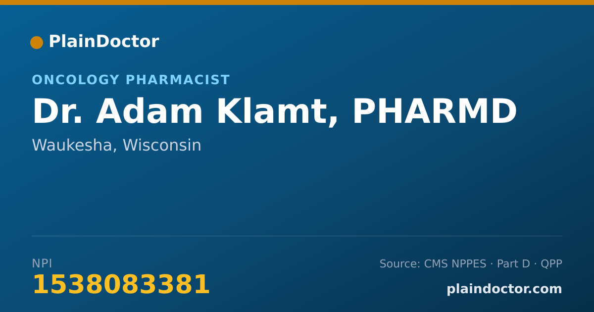 Shareable card for Adam Klamt, PHARMD - Oncology Pharmacist, Waukesha, WI