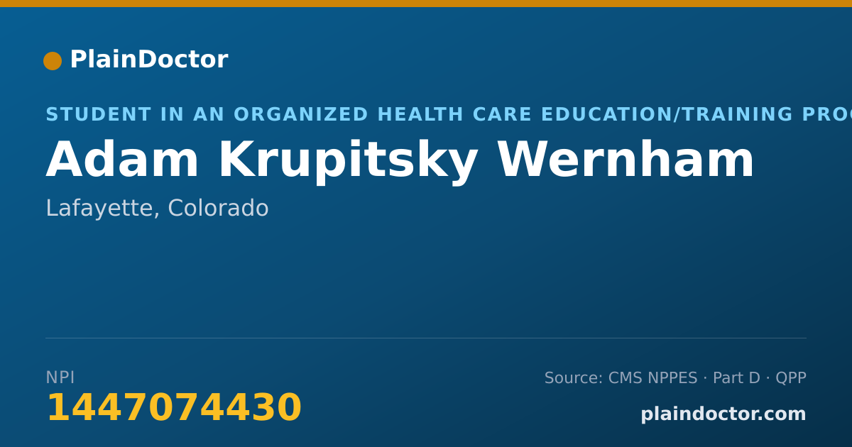 Shareable card for Adam Krupitsky Wernham - Student in an Organized Health Care Education/Training Program, Lafayette, CO