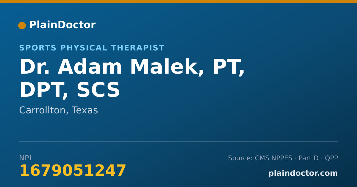 Shareable card for Adam Malek, PT, DPT, SCS - Sports Physical Therapist, Carrollton, TX