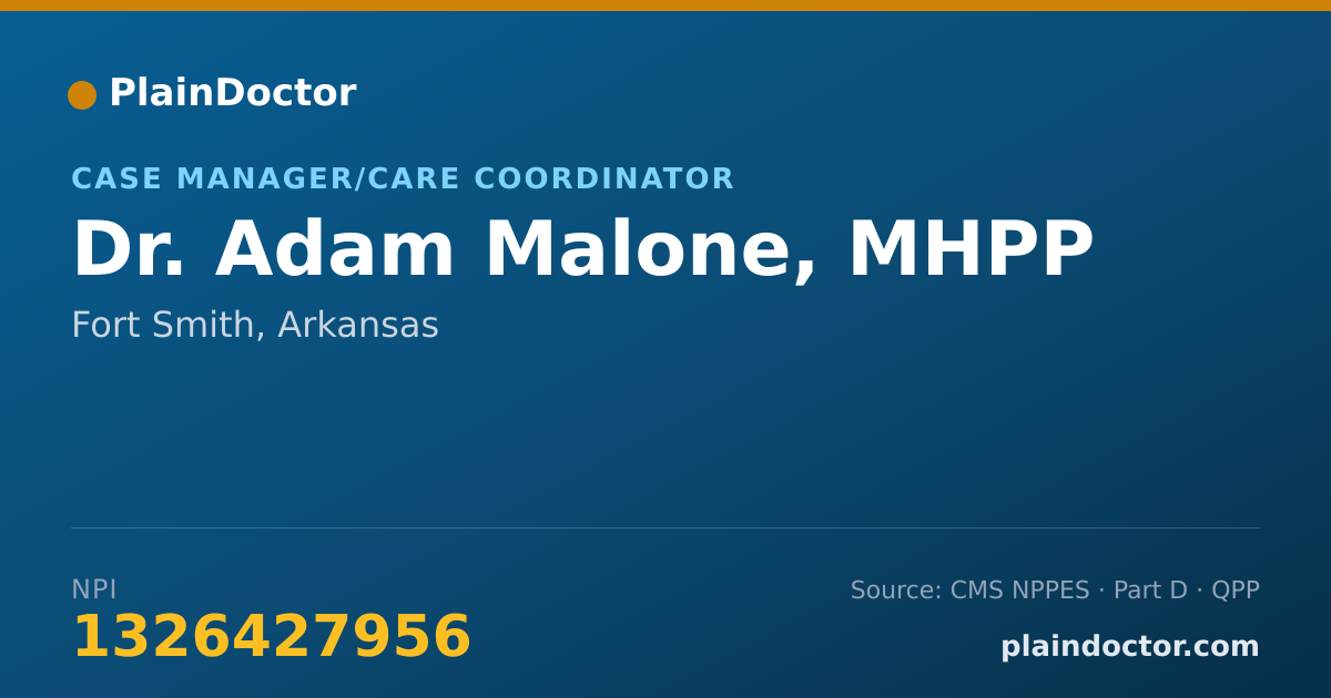 Shareable card for Adam Malone, MHPP - Case Manager/Care Coordinator, Fort Smith, AR