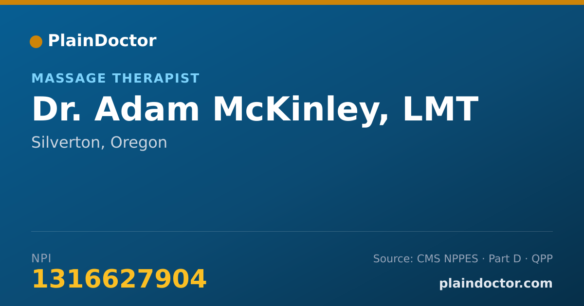 Shareable card for Adam McKinley, LMT - Massage Therapist, Silverton, OR