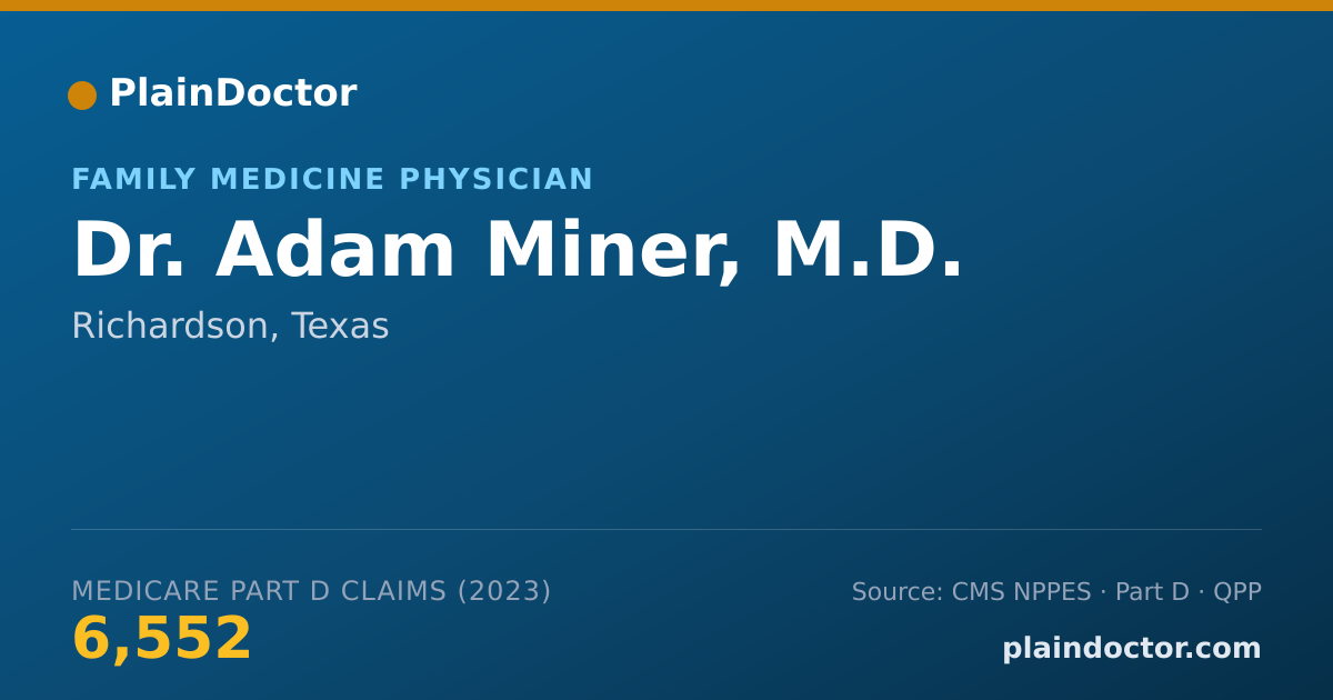 Shareable card for Adam Miner, M.D. - Family Medicine Physician, Richardson, TX
