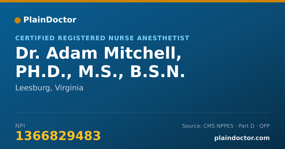 Shareable card for Adam Mitchell, PH.D., M.S., B.S.N. - Certified Registered Nurse Anesthetist, Leesburg, VA