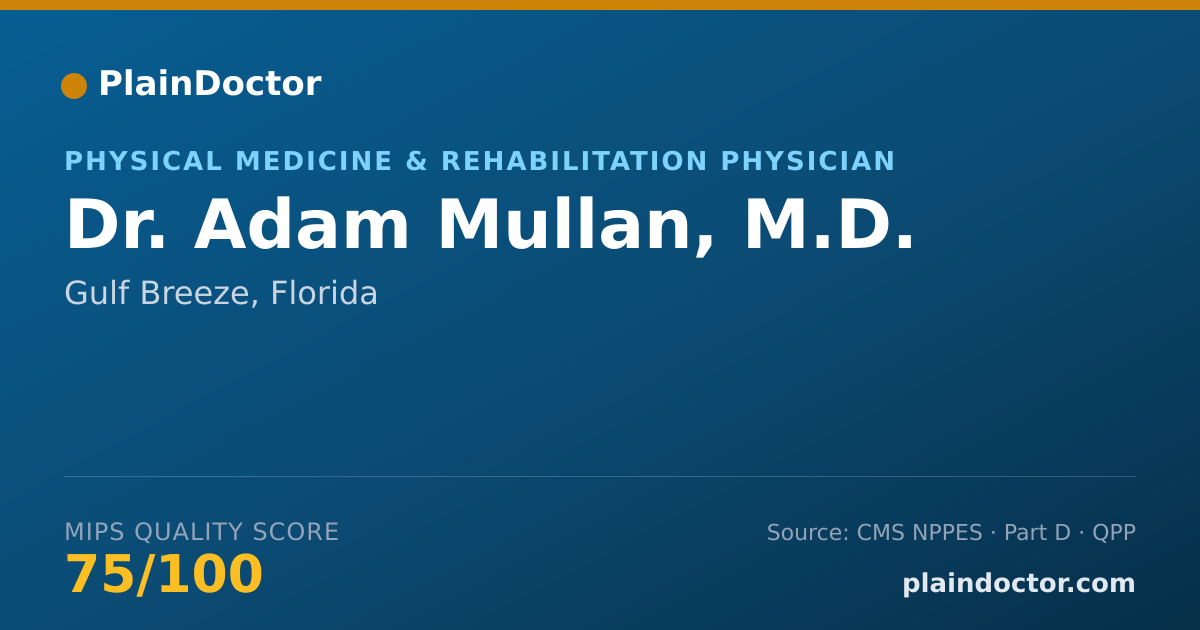 Shareable card for Adam Mullan, M.D. - Physical Medicine & Rehabilitation Physician, Gulf Breeze, FL