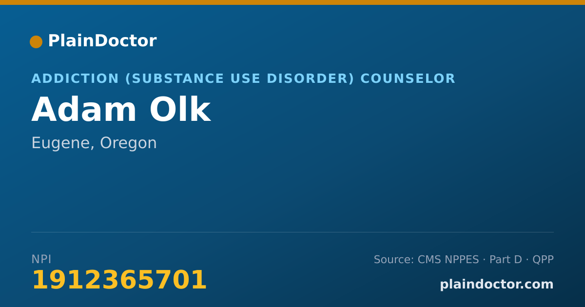 Shareable card for Adam Olk - Addiction (Substance Use Disorder) Counselor, Eugene, OR