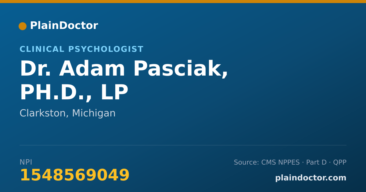 Shareable card for Adam Pasciak, PH.D., LP - Clinical Psychologist, Clarkston, MI