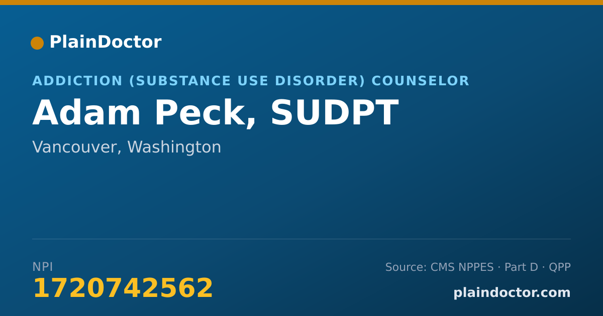 Shareable card for Adam Peck, SUDPT - Addiction (Substance Use Disorder) Counselor, Vancouver, WA